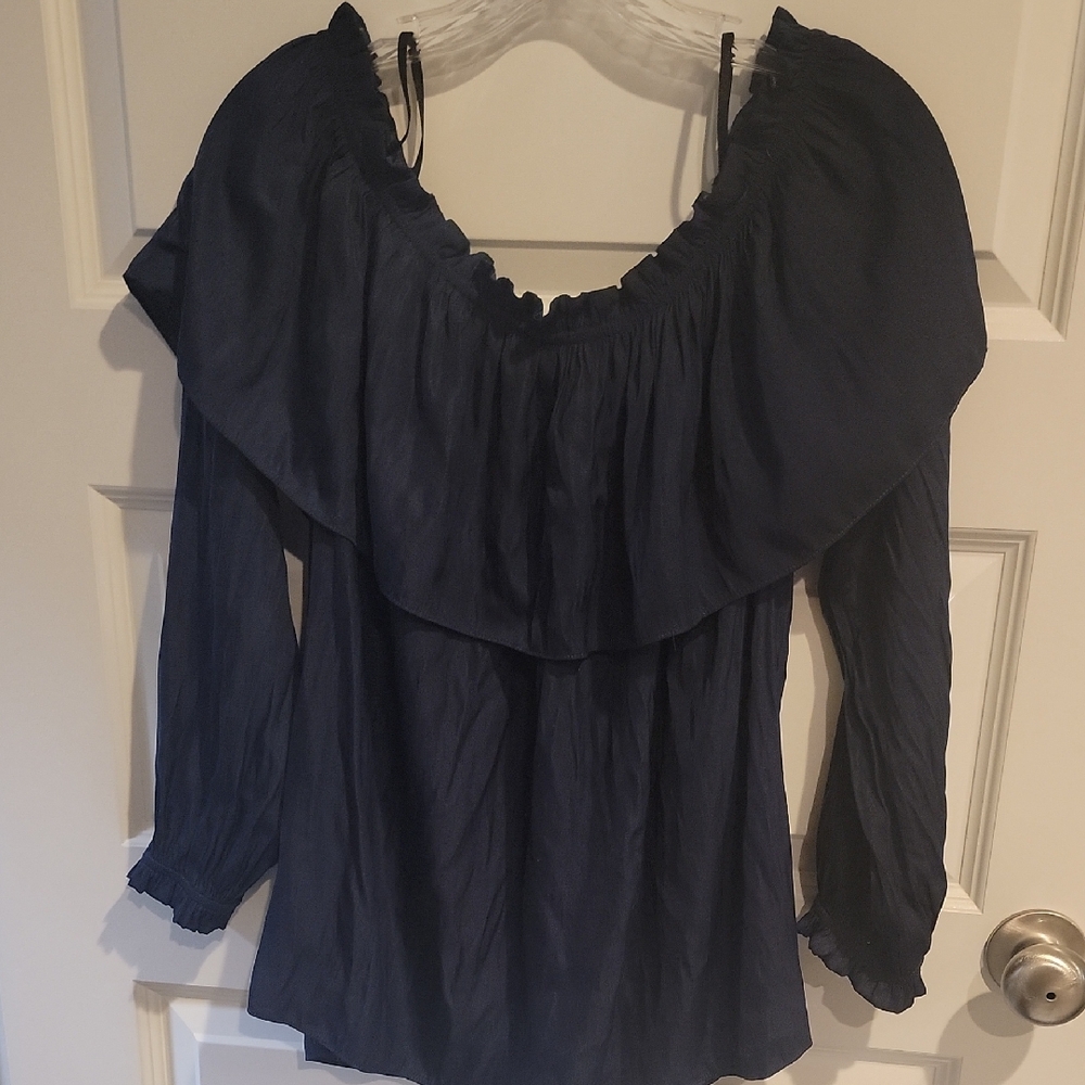 Lilly Pulitzer Navy Blue Ruffle Blouse Size  XL